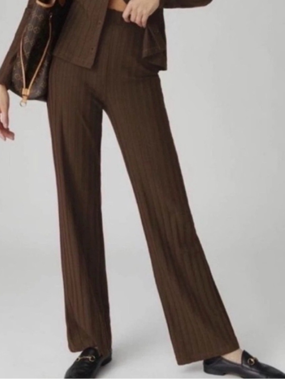 Reformation Brown Ribbed Pull On Pants
